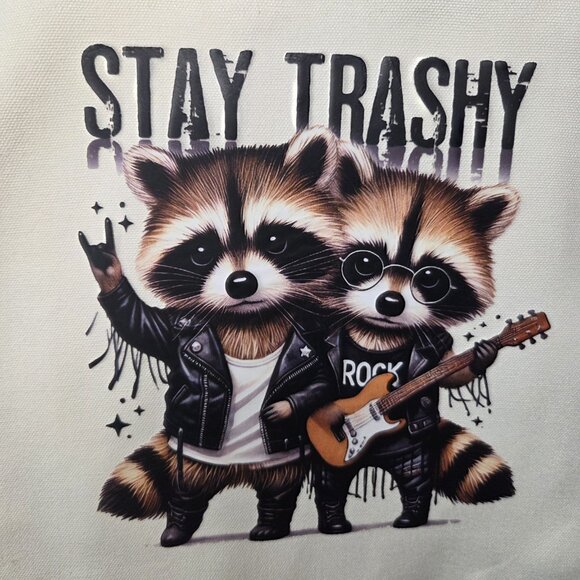 Canvas Tote Bag with Jewelry "Stay Trashy" Racoons - Picture 6 of 6